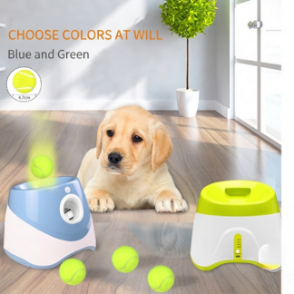 Automatic Dog Ball Launcher - Interactive Fetch Machine for Small & Medium Dogs, 3 Launch Distance Modes (10ft/20ft/30ft) with Safety Motion Sensor and 3 Mini Tennis Balls (Blue/Green)